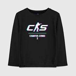 Лонгслив хлопковый детский Counter-Strike 2 в стиле glitch и баги графики, цвет: черный