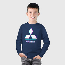 Лонгслив хлопковый детский Значок Mitsubishi в стиле glitch, цвет: тёмно-синий — фото 2