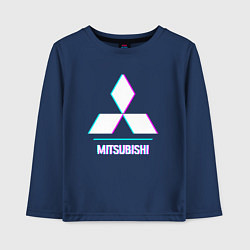 Лонгслив хлопковый детский Значок Mitsubishi в стиле glitch, цвет: тёмно-синий