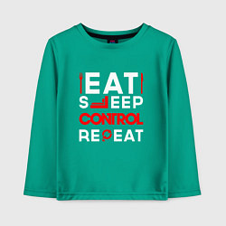 Лонгслив хлопковый детский Надпись eat sleep Control repeat, цвет: зеленый