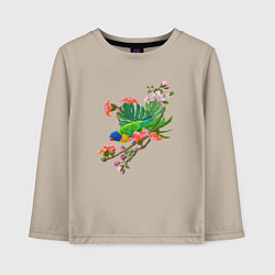 Лонгслив хлопковый детский Попугай кокосовый лорикет, цвет: миндальный