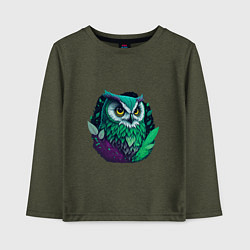 Лонгслив хлопковый детский Изумрудная сова, цвет: меланж-хаки