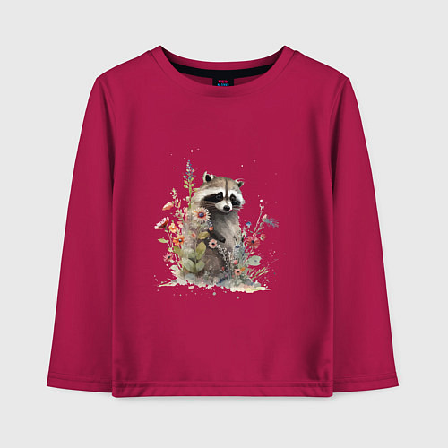 Детский лонгслив Акварельный милый енот / Маджента – фото 1