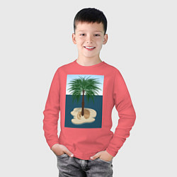 Лонгслив хлопковый детский Кот под пальмой на острове, цвет: коралловый — фото 2