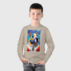 Лонгслив хлопковый детский Разноцветный пёс с похожей планеты - нейросеть, цвет: миндальный — фото 2