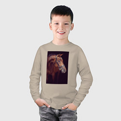 Лонгслив хлопковый детский Лошадь во всей красе, цвет: миндальный — фото 2