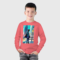 Лонгслив хлопковый детский Кот модник - Нью-Йорк - акварель, цвет: коралловый — фото 2