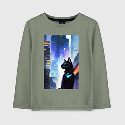 Лонгслив хлопковый детский Black cat - a resident of the metropolis - New Yor, цвет: авокадо