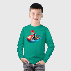 Лонгслив хлопковый детский Марио на машине, цвет: зеленый — фото 2