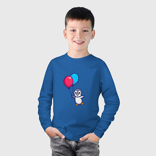 Детский лонгслив Милый пингвин с воздушными шариками / Синий – фото 3