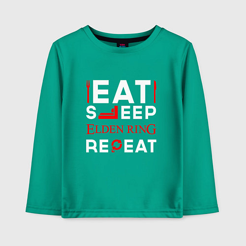 Детский лонгслив Надпись eat sleep Elden Ring repeat / Зеленый – фото 1