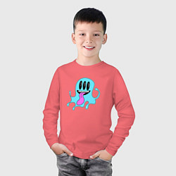 Лонгслив хлопковый детский Прикольный монстр, цвет: коралловый — фото 2