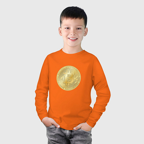Детский лонгслив Криптовалюта биткоин / Оранжевый – фото 3