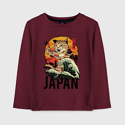 Лонгслив хлопковый детский Japan sushi cat, цвет: меланж-бордовый