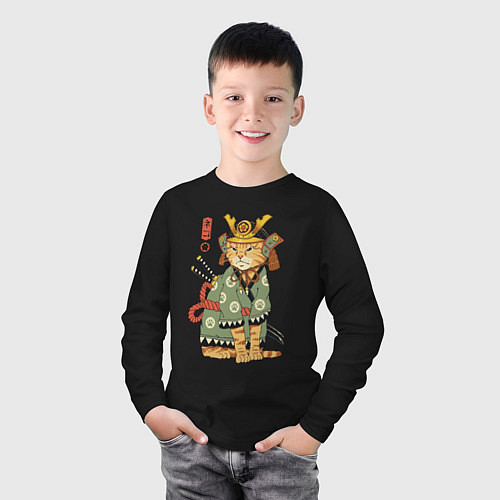 Детский лонгслив Samurai battle cat / Черный – фото 3