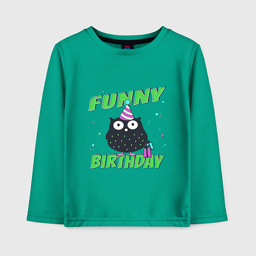 Детский лонгслив Funny Birthday веселого дня рождения и сова в колп / Зеленый – фото 1