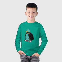 Лонгслив хлопковый детский Уточка в курточке, цвет: зеленый — фото 2