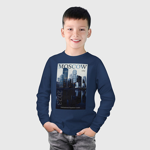 Детский лонгслив Moscow city обложка журнала / Тёмно-синий – фото 3