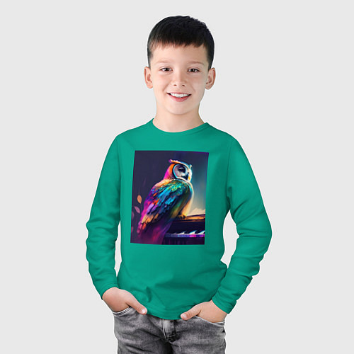 Детский лонгслив Музыкальная сова - нейросеть / Зеленый – фото 3