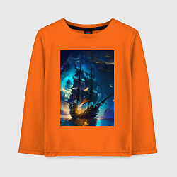 Лонгслив хлопковый детский Корабль в ночном море - нейросеть, цвет: оранжевый