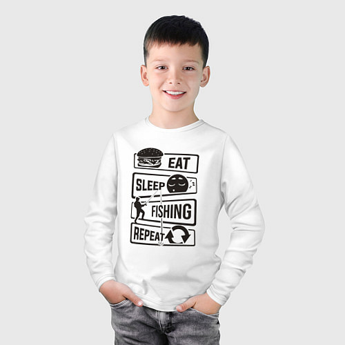 Детский лонгслив Eat sleep fishing repeat / Белый – фото 3