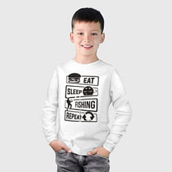 Лонгслив хлопковый детский Eat sleep fishing repeat, цвет: белый — фото 2