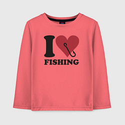 Лонгслив хлопковый детский I love fishing, цвет: коралловый