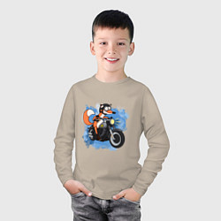 Лонгслив хлопковый детский Лис на мотоцикле, цвет: миндальный — фото 2