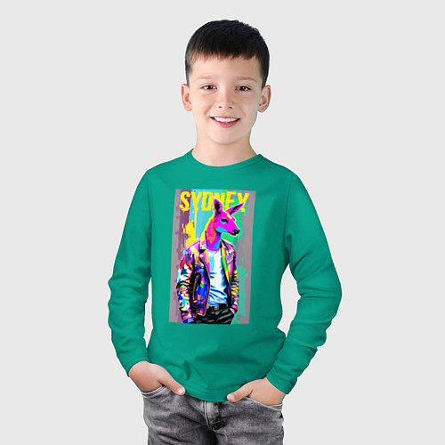 Детский лонгслив Kangaroo fashionista - Sydney - Australia / Зеленый – фото 3