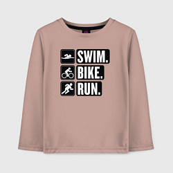 Лонгслив хлопковый детский Swim bike run, цвет: пыльно-розовый
