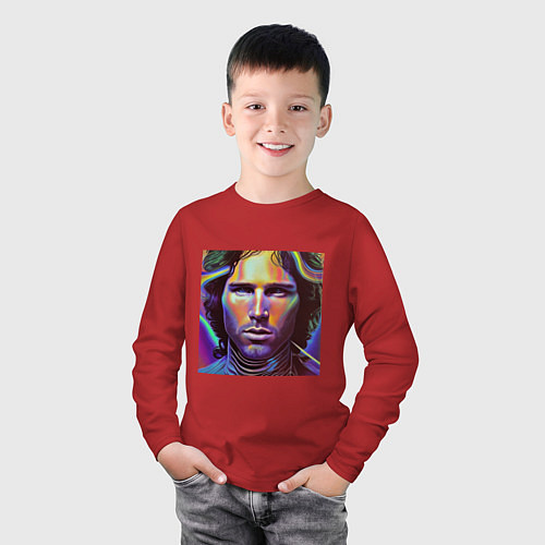 Детский лонгслив Jim Morrison neon portrait art / Красный – фото 3