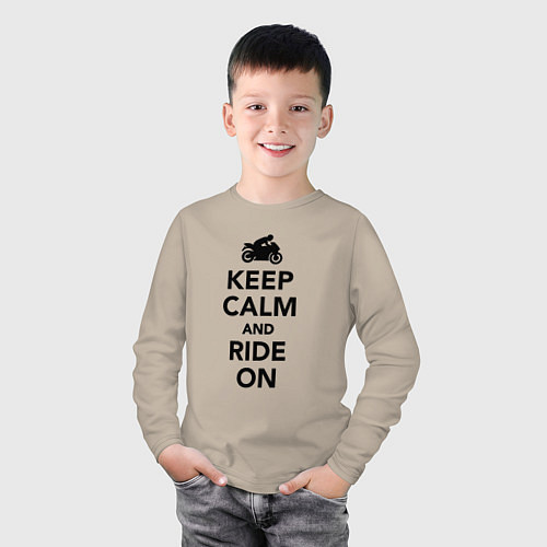 Детский лонгслив Keep calm and ride on / Миндальный – фото 3