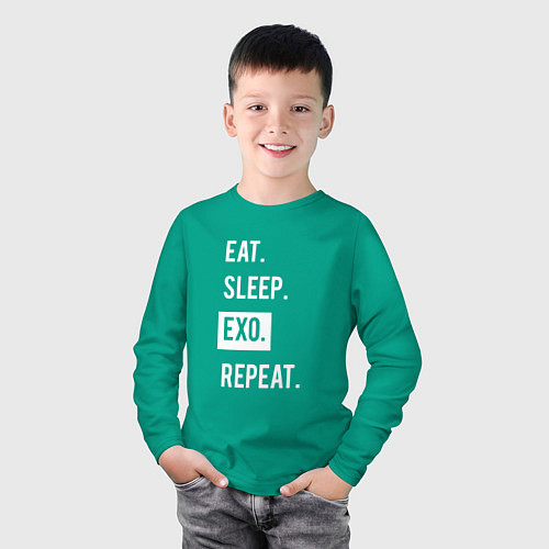 Детский лонгслив Eat Sleep EXO Repeat / Зеленый – фото 3