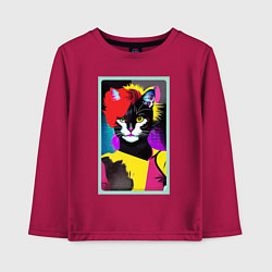 Лонгслив хлопковый детский Lady cat - pop art - neural network, цвет: маджента