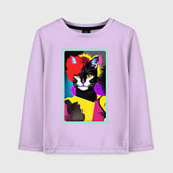 Лонгслив хлопковый детский Lady cat - pop art - neural network, цвет: лаванда