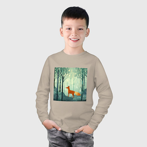 Детский лонгслив Рыжая лисичка в лесу / Миндальный – фото 3