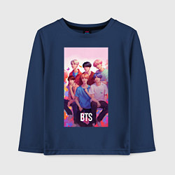 Лонгслив хлопковый детский BTS art anime style, цвет: тёмно-синий