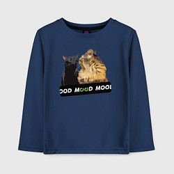 Лонгслив хлопковый детский Черный и рыжий кот - Mood, цвет: тёмно-синий