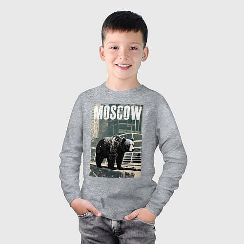 Детский лонгслив Москва - Россия - медведь / Меланж – фото 3
