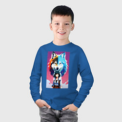 Лонгслив хлопковый детский Cute girl and wolf - anime - neural network, цвет: синий — фото 2