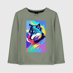 Лонгслив хлопковый детский Wolf - pop art - neural network, цвет: авокадо