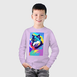 Лонгслив хлопковый детский Wolf - pop art - neural network, цвет: лаванда — фото 2