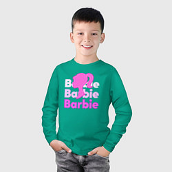 Лонгслив хлопковый детский Логотип Барби объемный, цвет: зеленый — фото 2
