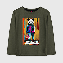 Лонгслив хлопковый детский Funny panda - pop art, цвет: меланж-хаки