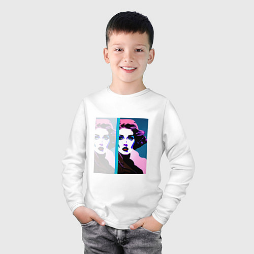 Детский лонгслив Девушка поп-арт / Белый – фото 3