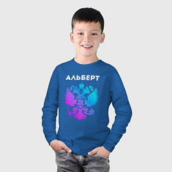 Лонгслив хлопковый детский Альберт и неоновый герб России: символ и надпись, цвет: синий — фото 2