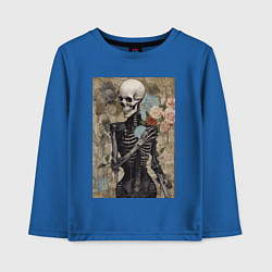 Лонгслив хлопковый детский Девушка скелет в цветах, цвет: синий