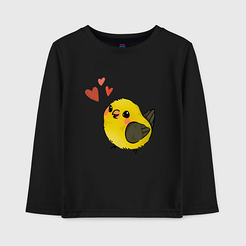 Детский лонгслив Птичка иволга с сердечками / Черный – фото 1