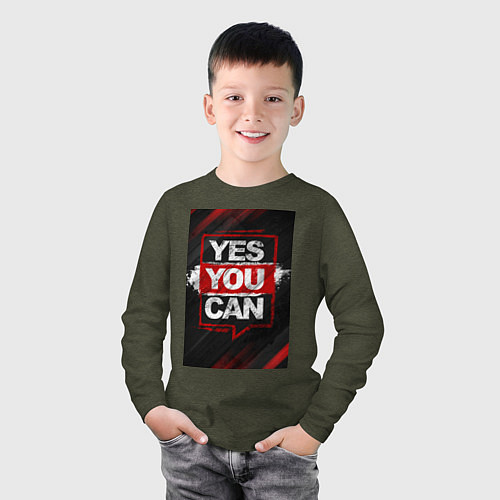 Детский лонгслив Yes, you can / Меланж-хаки – фото 3