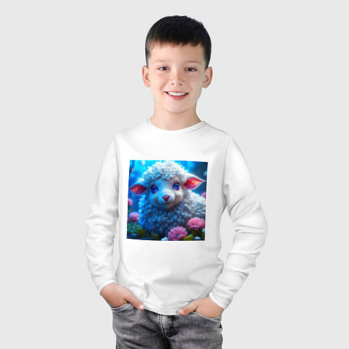 Детский лонгслив Милая овечка от нейросети / Белый – фото 3